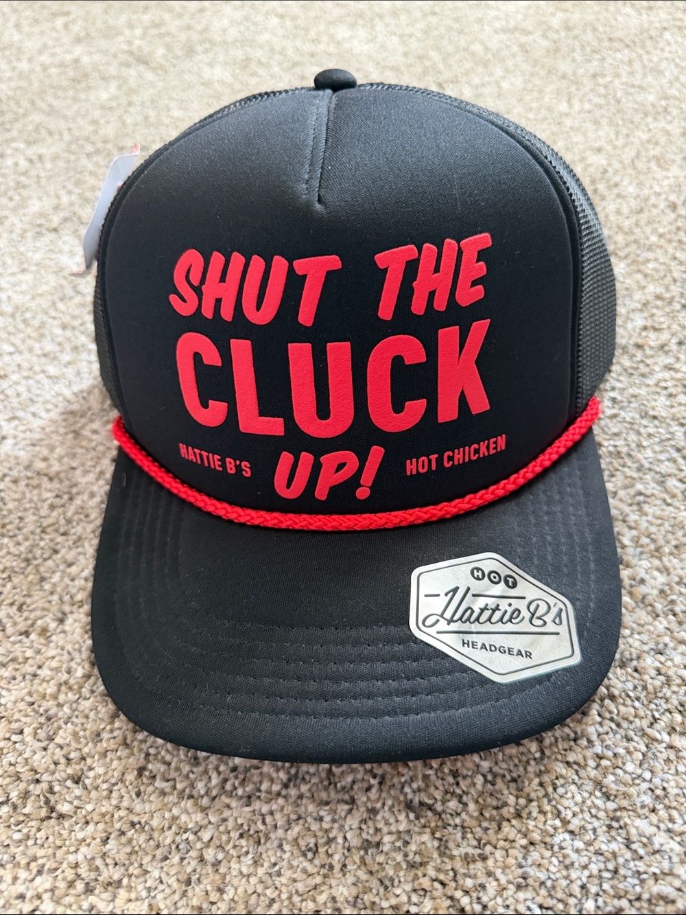 Hattie B’s Nashville Hot chicken Black Hat with Red Lettering and Rope Accent